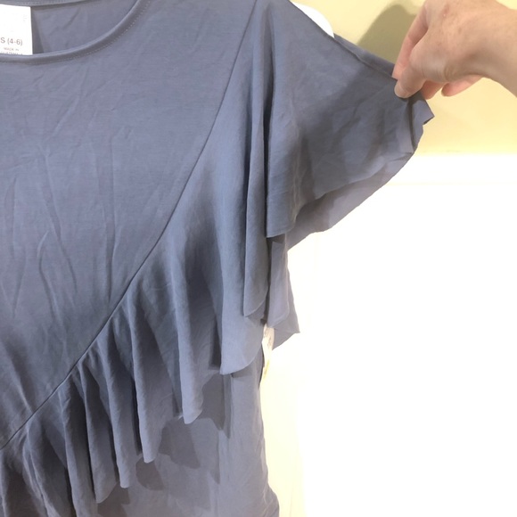 Blue Asymmetrical Ruffle Top - Picture 2 of 3
